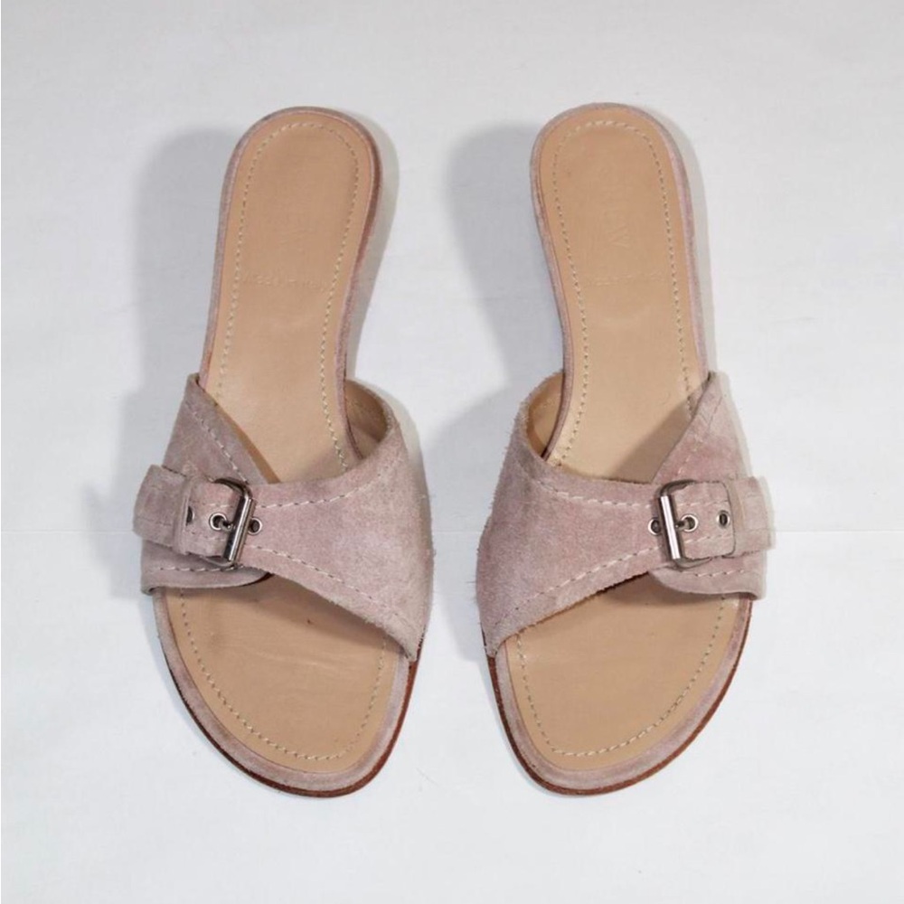 J.Crew Kitten Heel Slip-On Sandals in Blush Suede